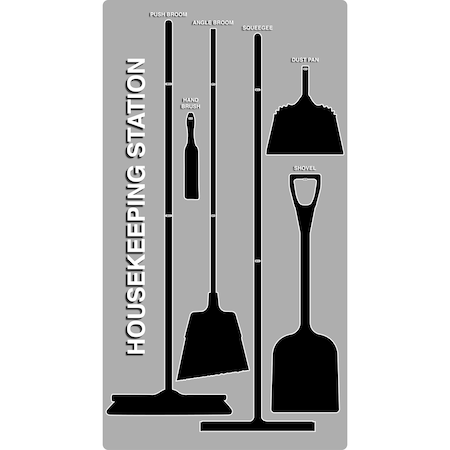 5S Supplies 5S Housekeeping Shadow Board Broom Station Version 8 - Gray Board / Black Shadows With Broom HSB-V8-GRAY/BLACK-KIT